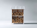 Abri à bûches-Bois-Métal-150 x 70 x 180 cm-Blanc-Gris-Style moderne extérieur