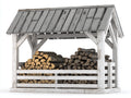 Abri à bûches-Bois-170 x 75 x 150 cm-Blanc-Gris-Style rustique extérieur