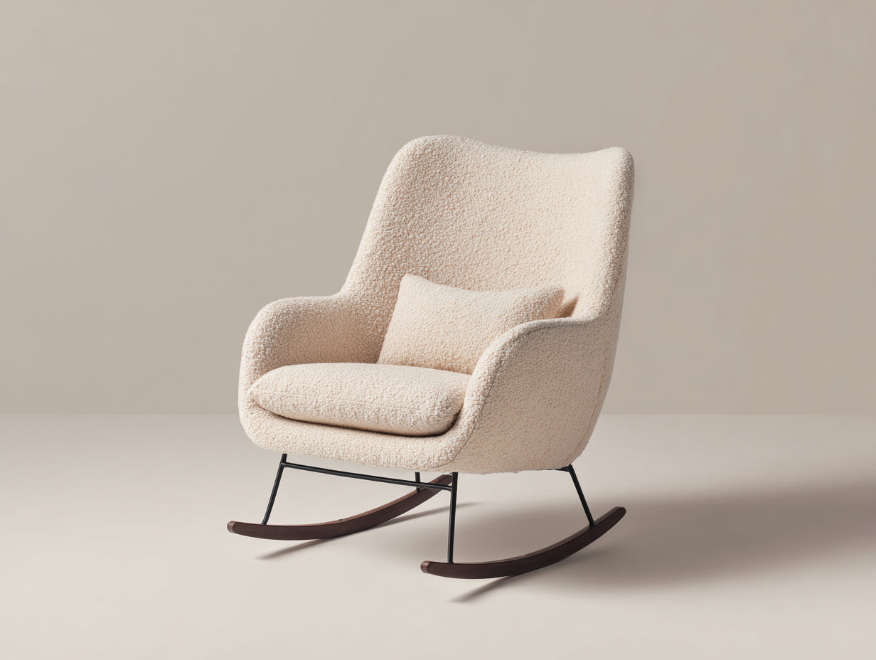 Fauteuil à bascule-Tissu-Métal-Bois-85 x 92 x 96 cm-Beige-Noir-Marron-Design moderne ergonomique