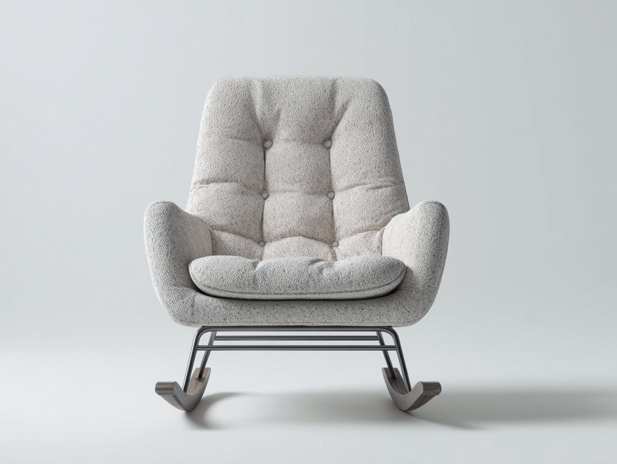 Fauteuil à bascule-Tissu-Métal-Bois-88 x 95 x 102 cm-Gris clair-Noir-Marron-Design moderne rembourré