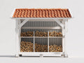 Abri à bûches-Bois-180 x 80 x 180 cm-Blanc-Tuile terre cuite-Style rustique extérieur