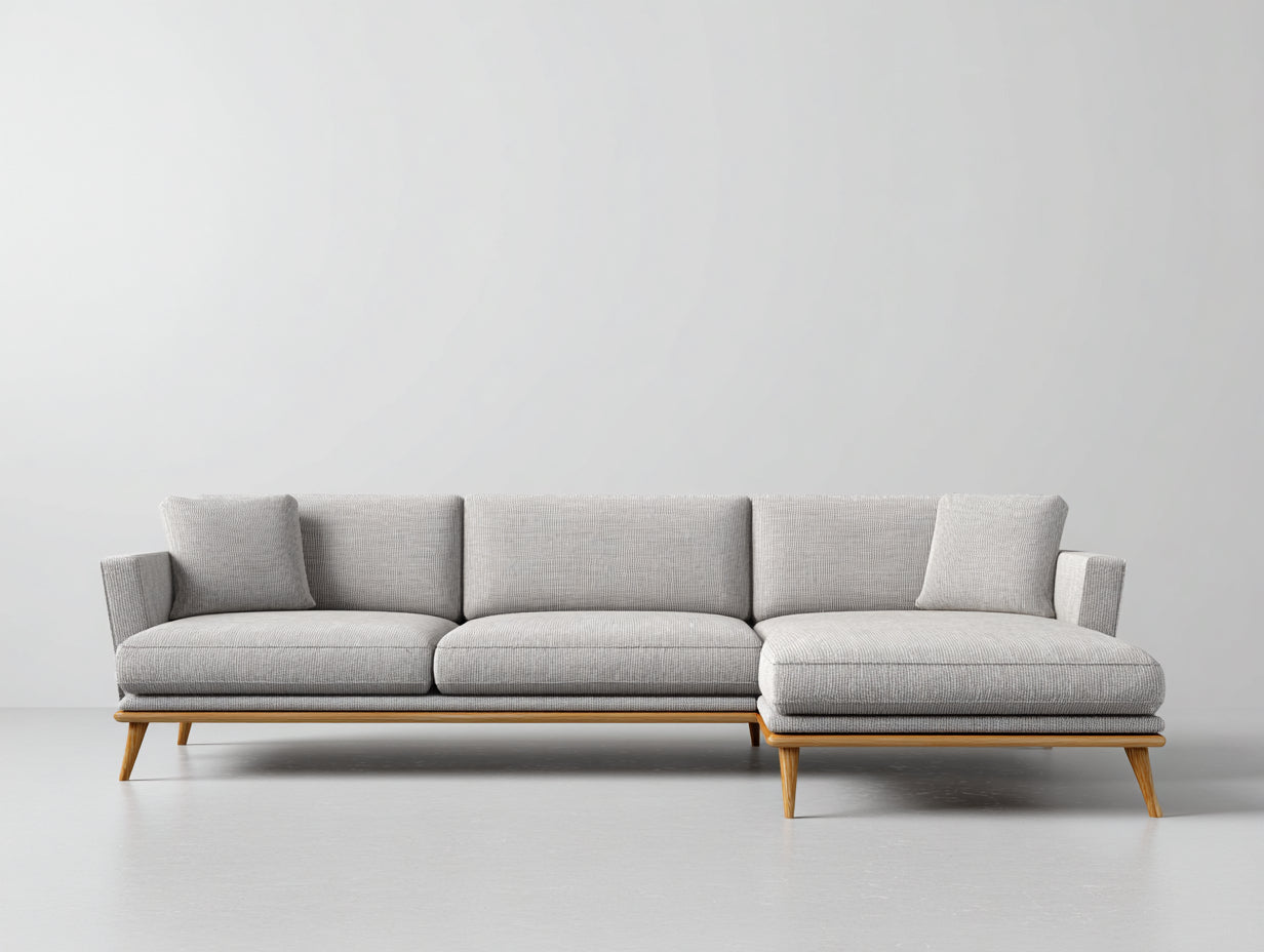 Canapé d'angle - Tissu-Bois - 310 x 180 x 82 cm - Gris clair - Style scandinave avec méridienne