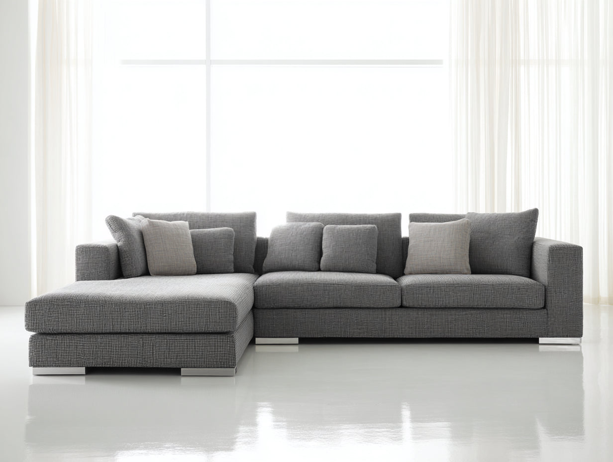 Canapé d'angle - Tissu - 320 x 190 x 85 cm - Gris - Style moderne avec méridienne