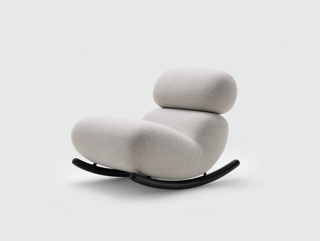 Fauteuil à bascule-Tissu-Métal-90 x 100 x 85 cm-Gris clair-Noir-Design moderne rembourré