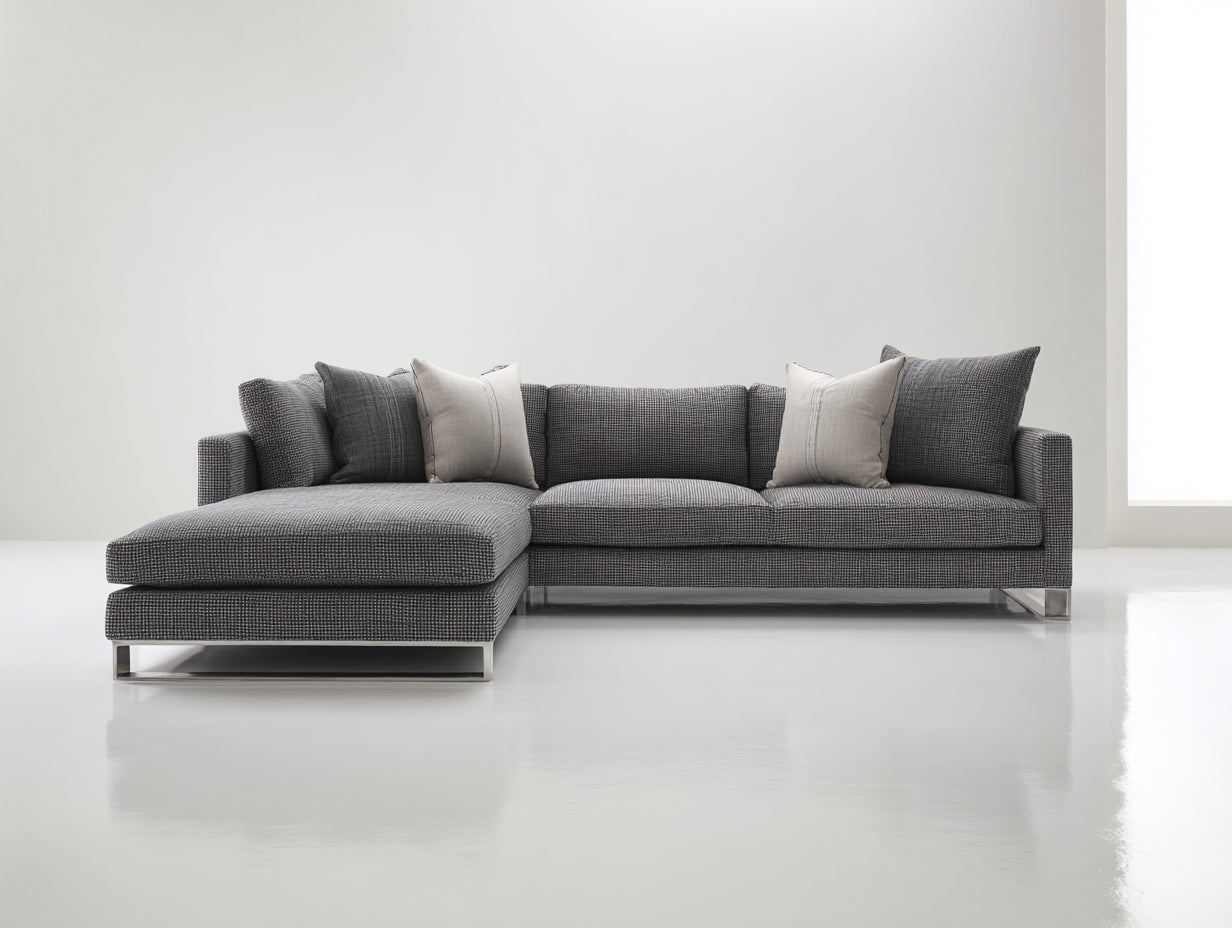 Canapé d'angle - Tissu - 300 x 180 x 85 cm - Gris - Style moderne avec méridienne