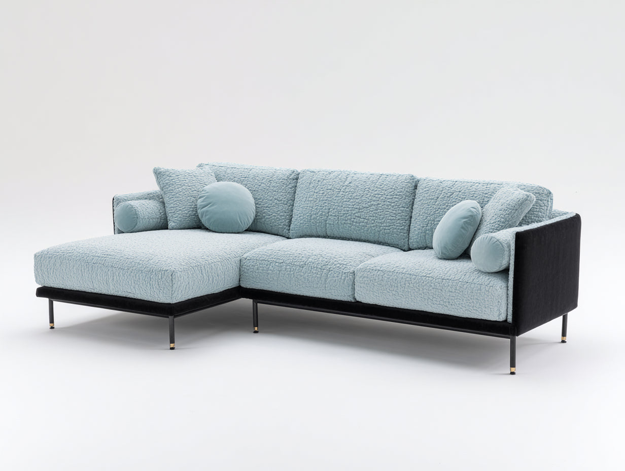 Canapé d'angle - Tissu - 300 x 180 x 82 cm - Bleu clair - Style moderne avec méridienne
