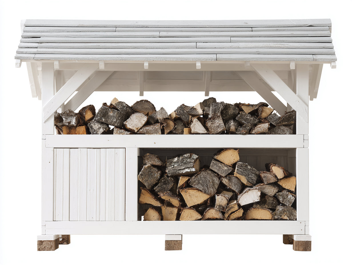 Abri à bûches-Bois-150 x 70 x 160 cm-Blanc-Style classique extérieur