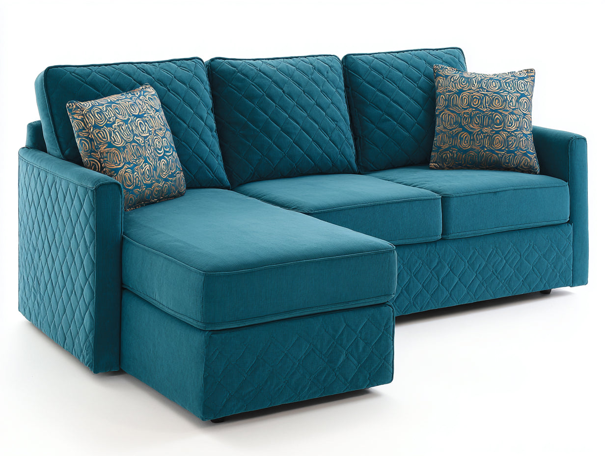 Canapé d'angle - Tissu - 285 x 175 x 88 cm - Bleu pétrole - Style moderne avec méridienne