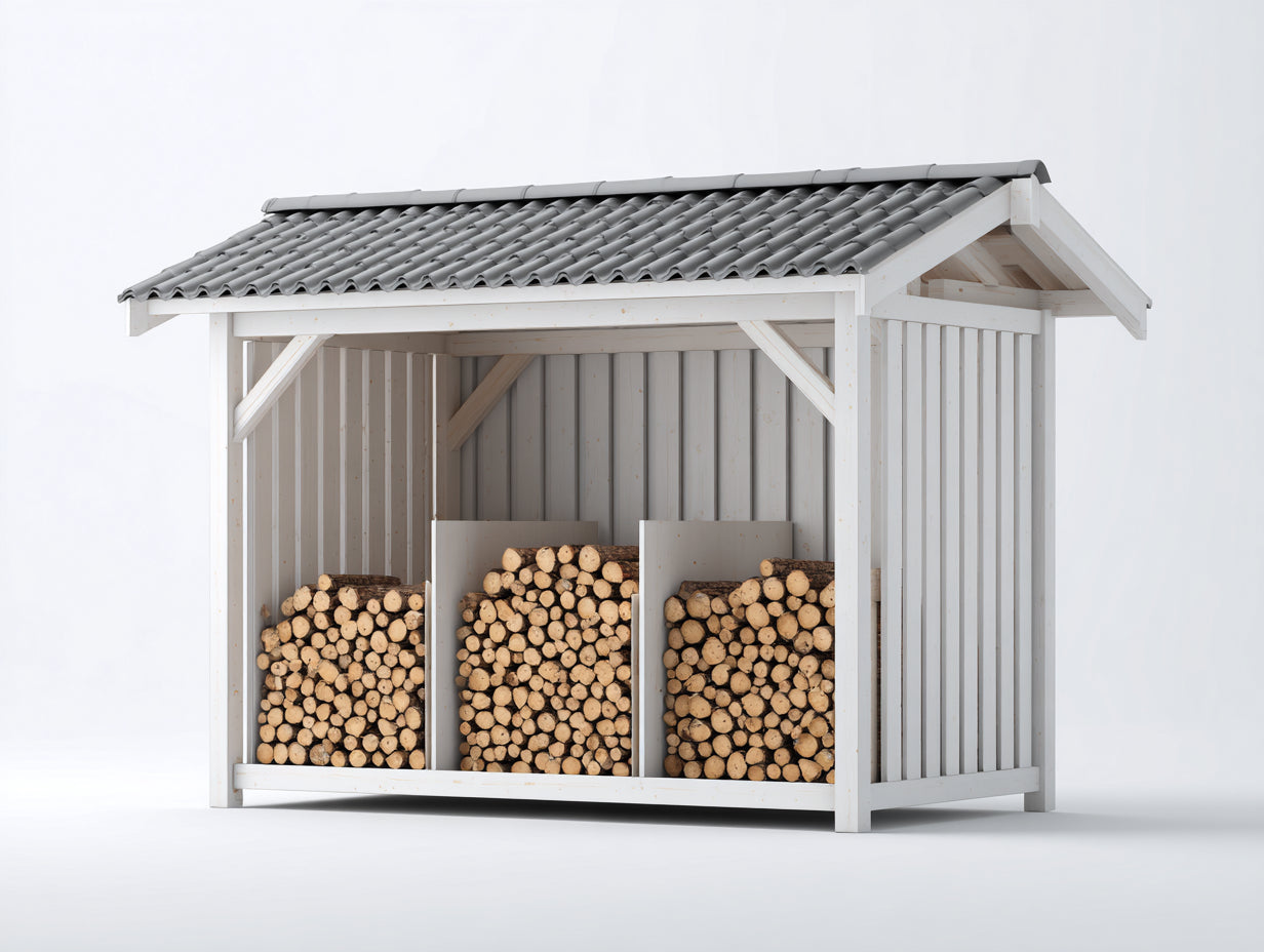 Abri à bûches-Bois-200 x 90 x 180 cm-Blanc-Style moderne extérieur
