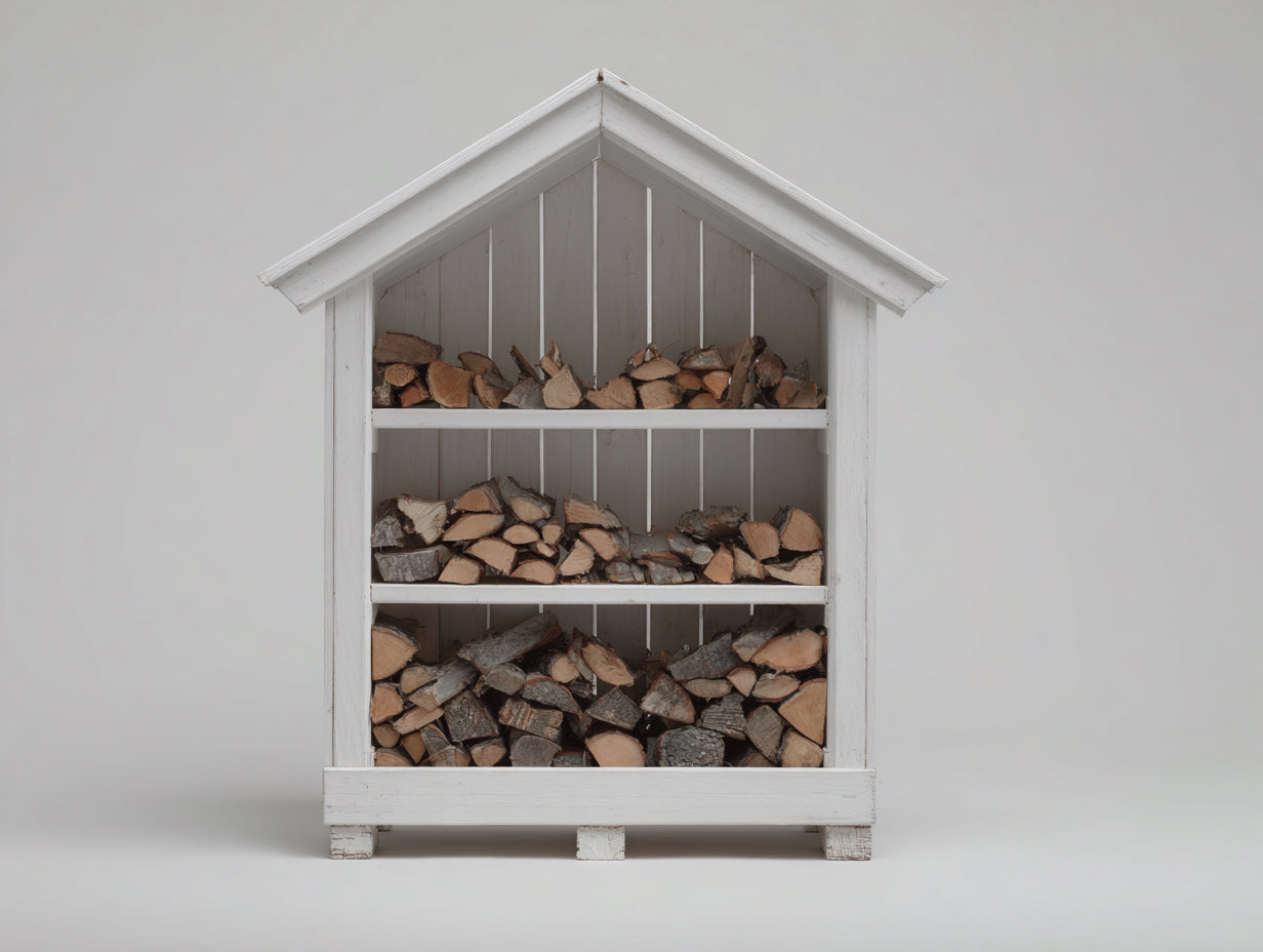 Abri à bûches-Bois-140 x 70 x 190 cm-Blanc-Style classique extérieur