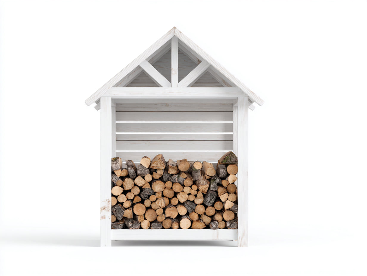 Abri à bûches-Bois-140 x 70 x 170 cm-Blanc-Style rustique extérieur