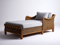 Bain de soleil - Rotin-Textile-Bois - 195 x 85 x 90 cm - Marron-Gris clair - Style naturel avec accoudoirs arrondis