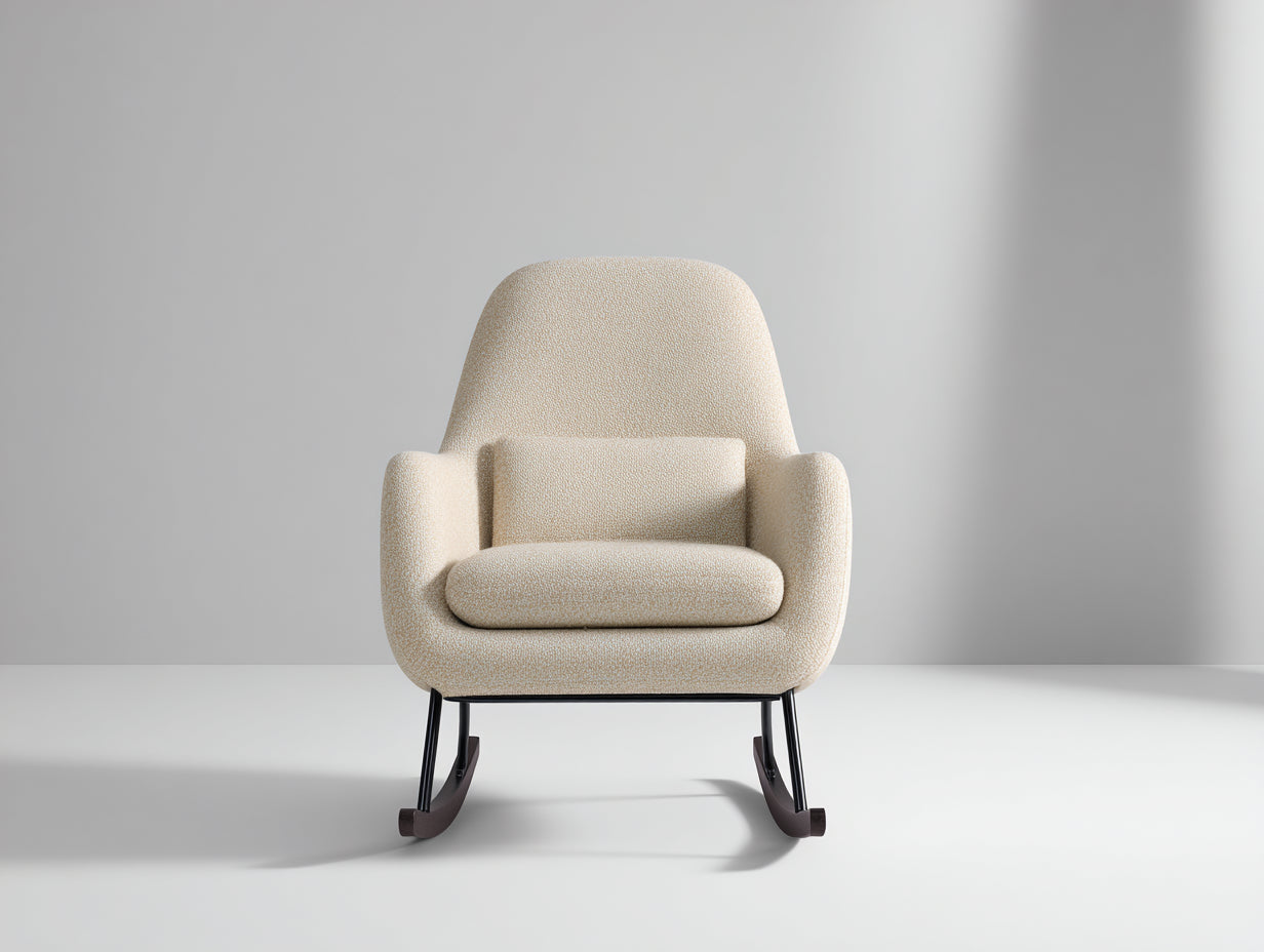 Fauteuil à bascule-Tissu-Métal-Bois-78 x 88 x 98 cm-Beige-Noir-Marron-Style moderne à dossier haut